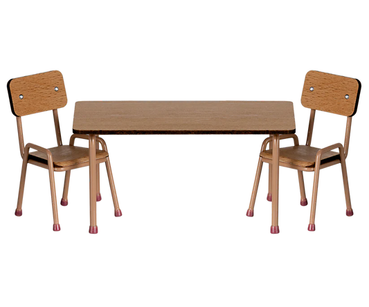 Maileg Table and chair set, Mouse - Dark powder
