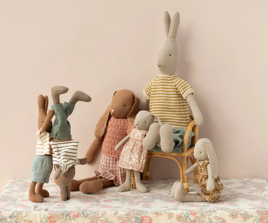 Maileg Rabbit, Size 2 - Brown - Striped blouse and pants