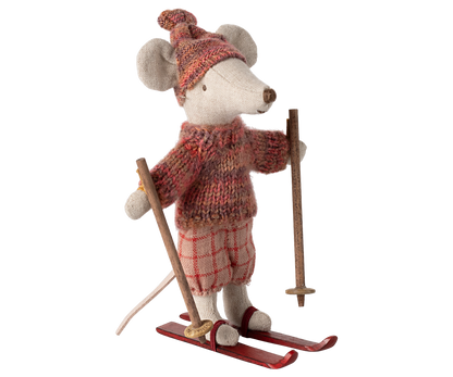 Maileg Winter mouse with ski set, Big sister - Rose