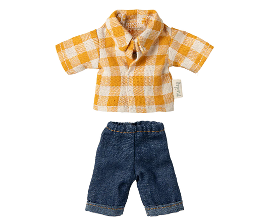 Maileg Yellow checked shirt and pants, Dad mouse