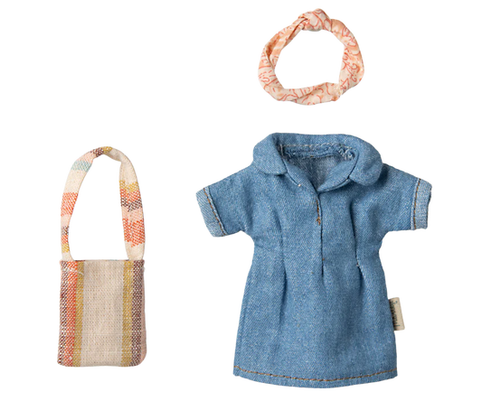 Maileg Denim dress and bag, Mum mouse