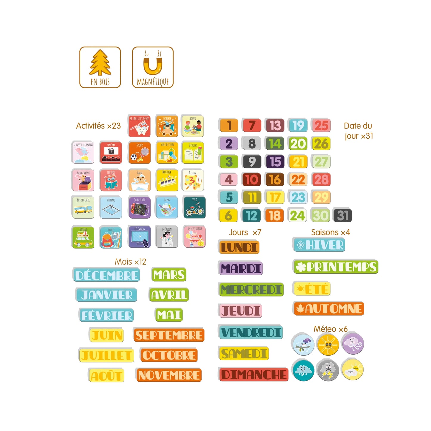 *FRENCH* Wooden Magnetic Calendar