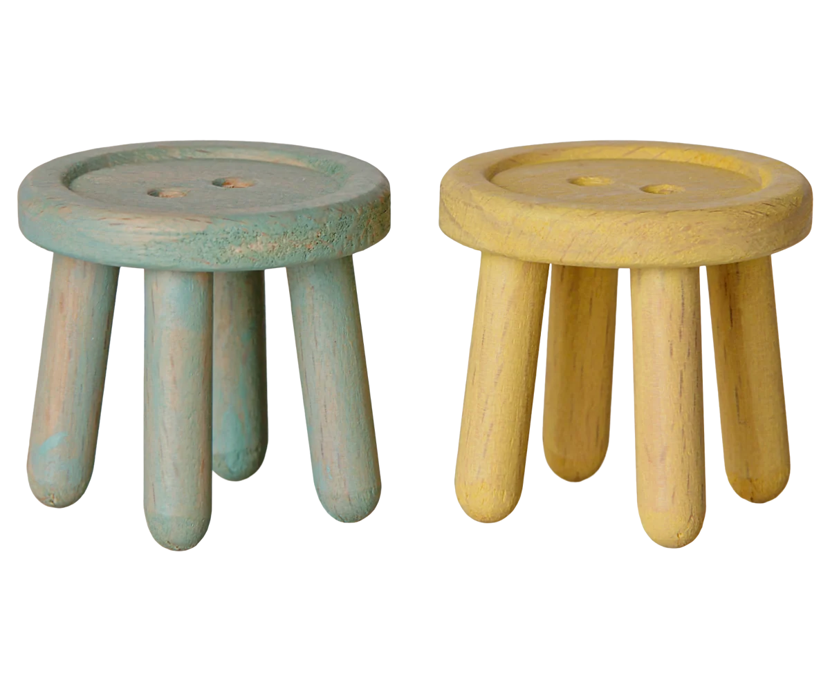 Maileg Stool set, Mouse - Mint/Light yellow
