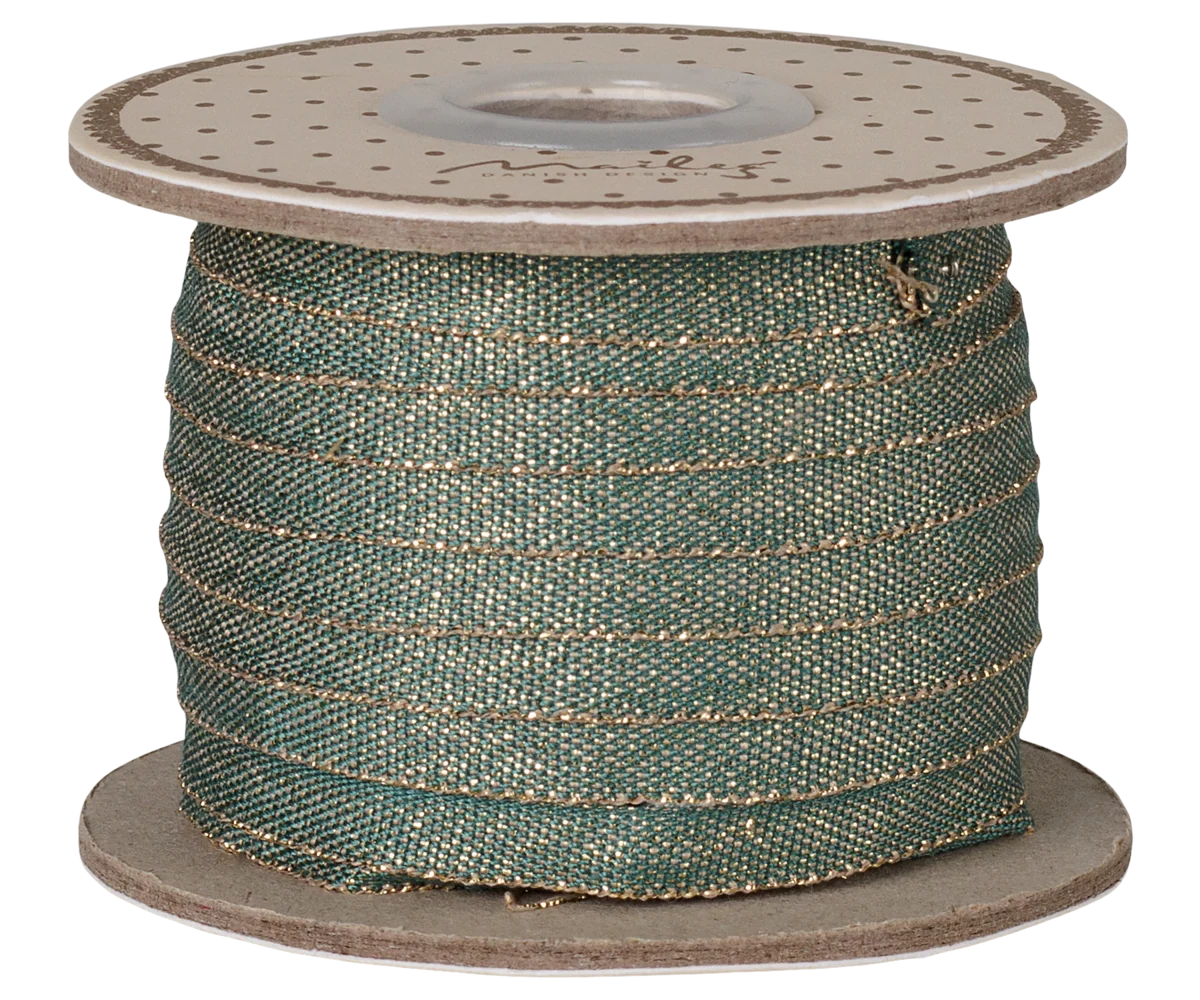 Maileg Ribbon, W: 6 mm x L: 25 m - Green/Gold
