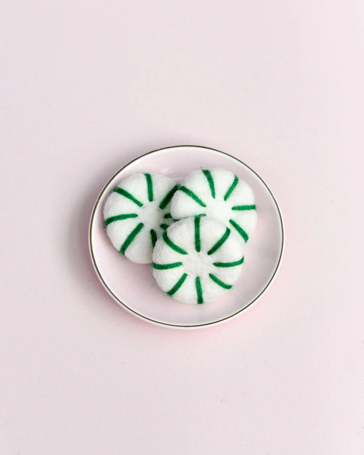 *PRESALE* Tara Treasures Felt Peppermint Candy Lollies (Green and White) - Set of 3