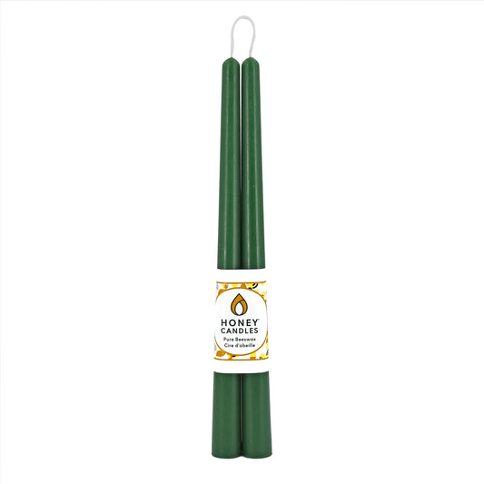 Pair of 12 Inch Forest Green Beeswax Taper Candles