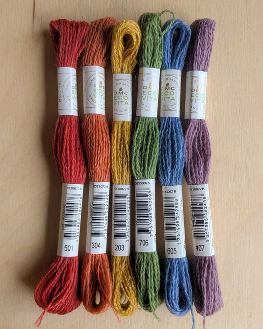 Earth Rainbow 6-Pack | Eco Vita Naturally Dyed Organic Wool Embroidery Thread