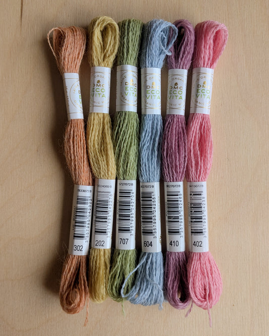 Pastel Rainbow 6-Pack | Eco Vita Naturally Dyed Organic Wool Embroidery Thread