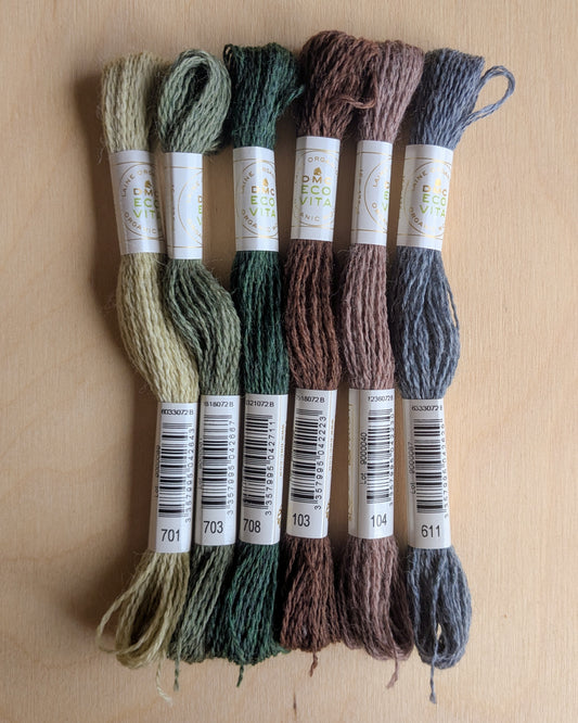 Deep in the Forest 6-Pack | Eco Vita Naturally Dyed Organic Wool Embroidery Thread