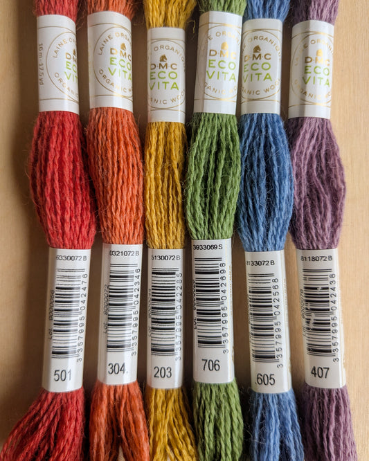 Earth Rainbow 6-Pack | Eco Vita Naturally Dyed Organic Wool Embroidery Thread