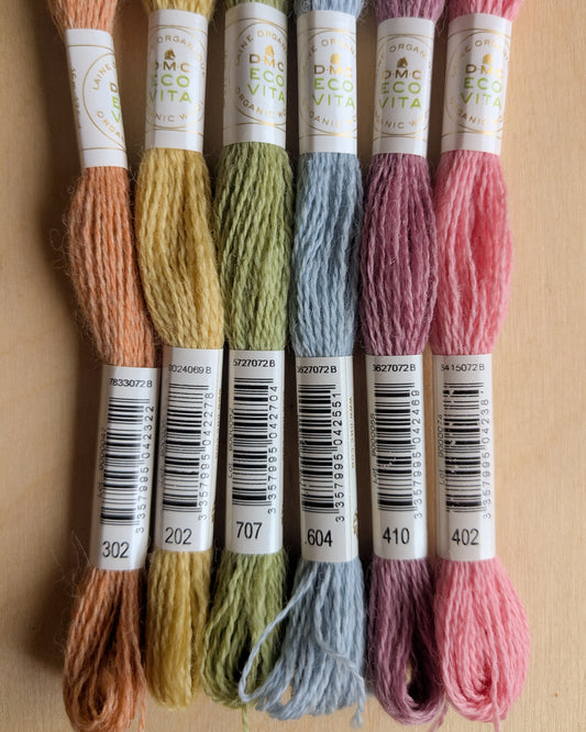 Pastel Rainbow 6-Pack | Eco Vita Naturally Dyed Organic Wool Embroidery Thread