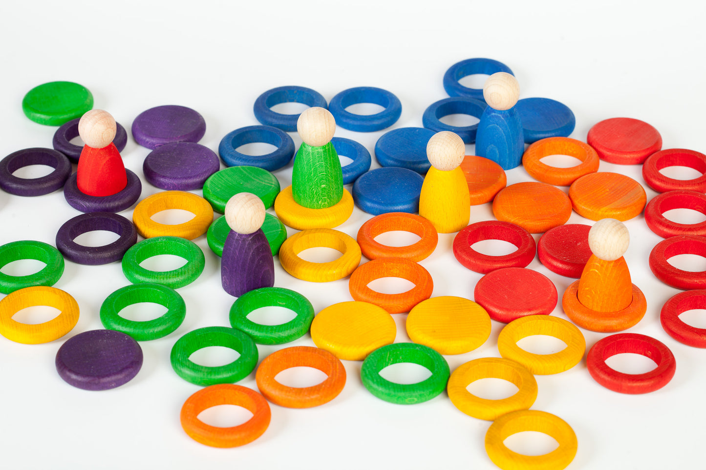 Grapat Wood Coloured Nins, Rings and Coins 60 pcs