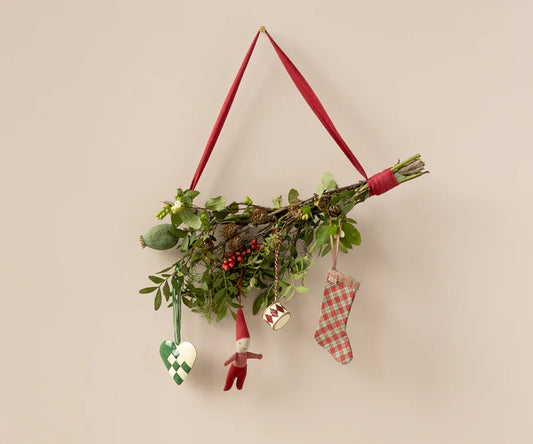 *PRESALE* Maileg Fabric ornament, Stocking - Checker - Red