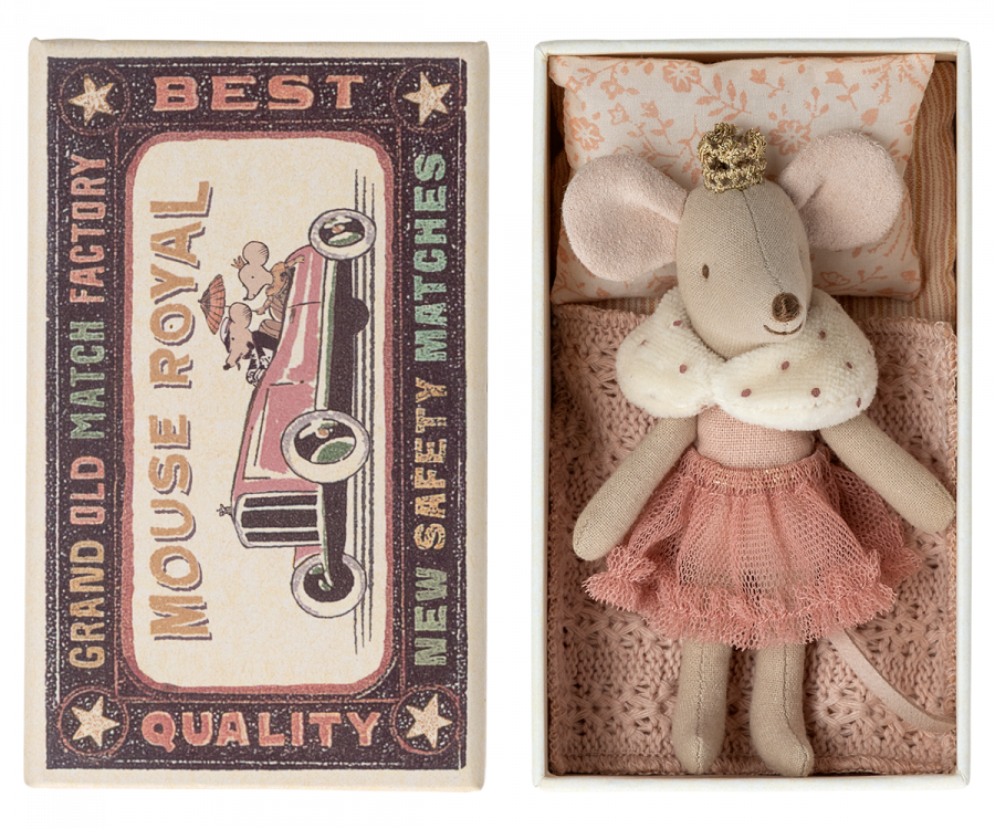 Maileg Princess mouse, Little sister in matchbox