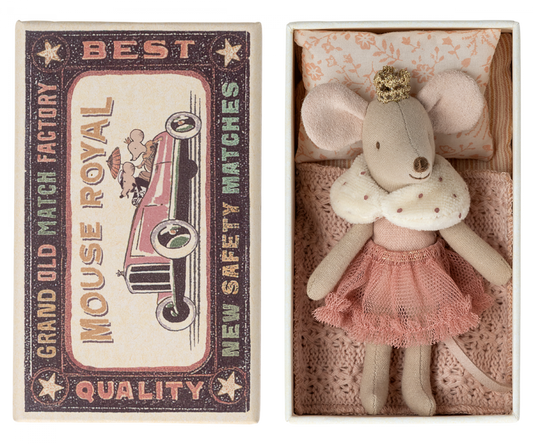 Maileg Princess mouse, Little sister in matchbox