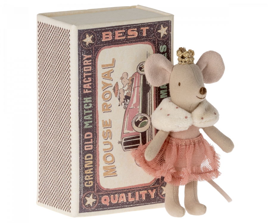 Maileg Princess mouse, Little sister in matchbox