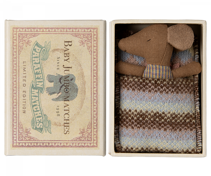 Maileg Sleepy wakey baby mouse in matchbox - Rose