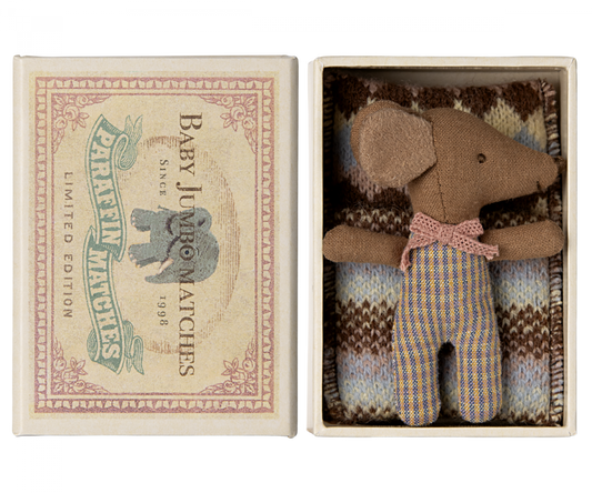 Maileg Sleepy wakey baby mouse in matchbox - Rose