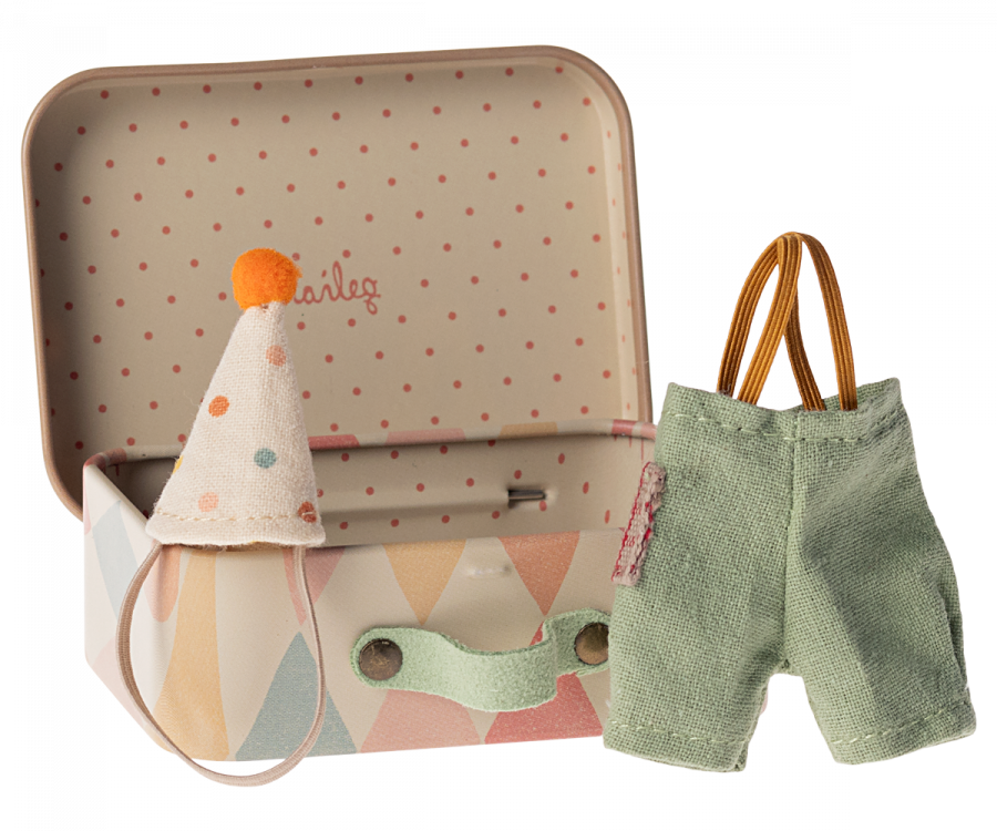 Maileg Clown clothes in suitcase, Little brother mouse
