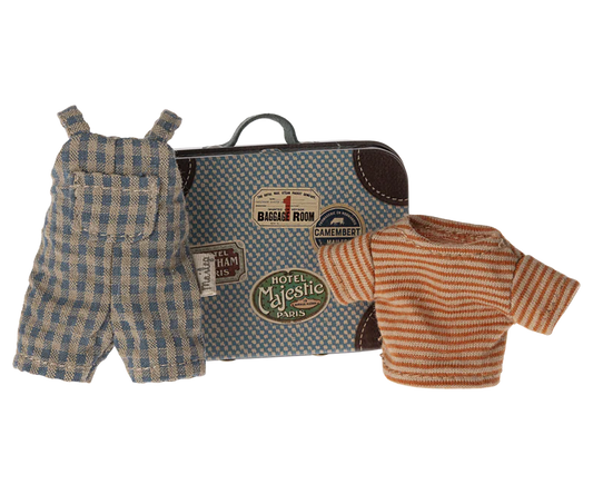 Maileg Overalls & Shirt in Suitcase, Mouse - Big Brother