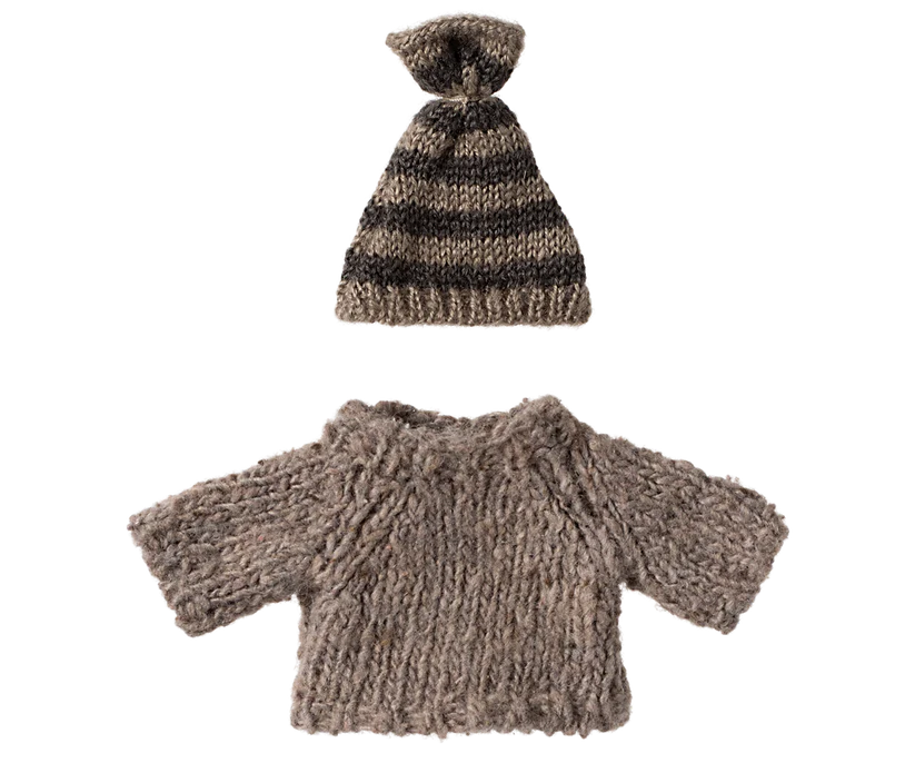 Maileg Knitted sweater and hat, Big brother mouse