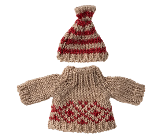 Maileg Knitted sweater and hat, Mum mouse