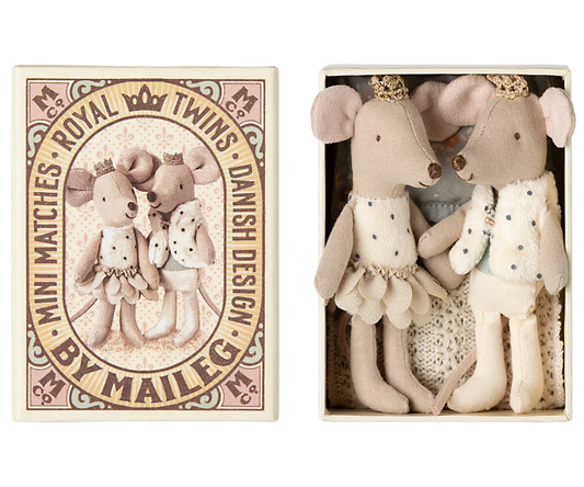 Maileg Royal twin mice, Little sister and brother in matchbox