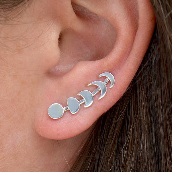 Sterling Silver Moon Phases Ear Climber 22x5mm