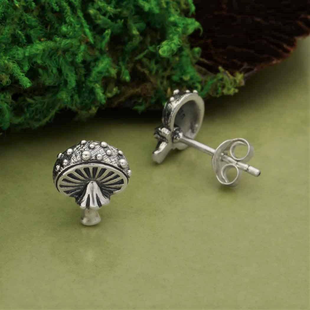 Sterling Silver Agaric Mushroom Post Earrings 10x8mm