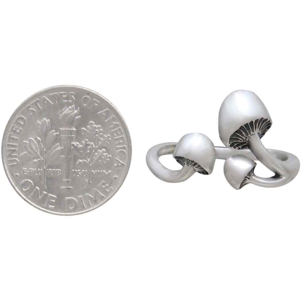 Women's Sterling Silver Adjustable Three Mushroom Ring