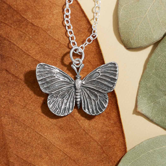 18 Inch Sterling Silver Dimensional Butterfly Necklace