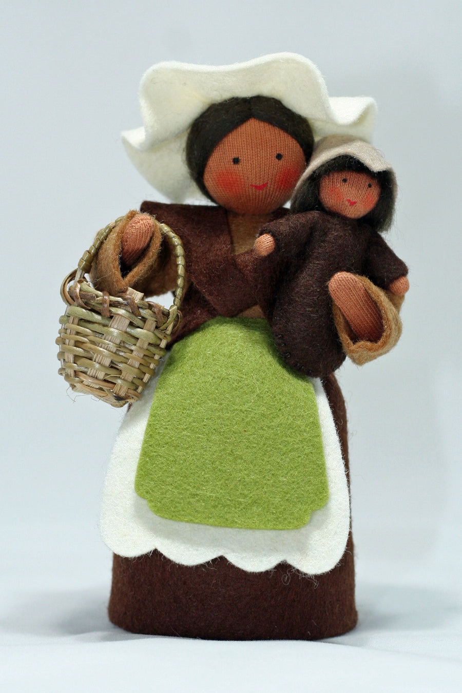 Ambrosius Mother Earth with Baby Seed | set of one standing and one wrapped miniature felt dolls