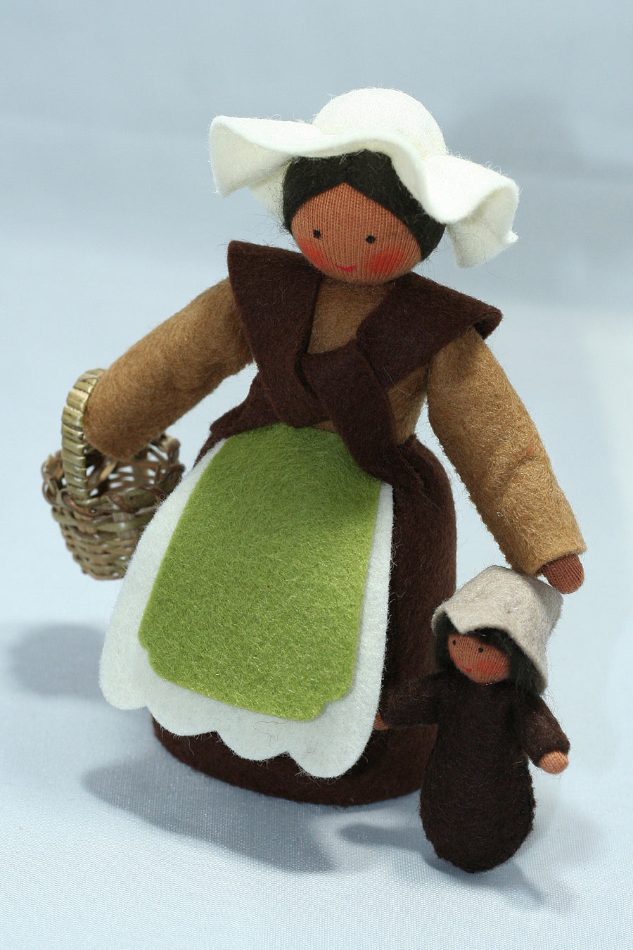 Ambrosius Mother Earth with Baby Seed | set of one standing and one wrapped miniature felt dolls