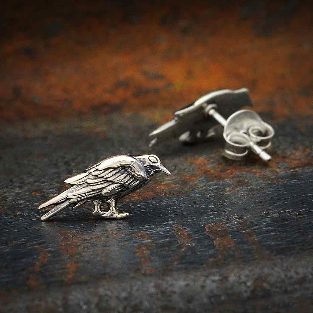 Sterling Silver Raven Post Earrings 7x15mm