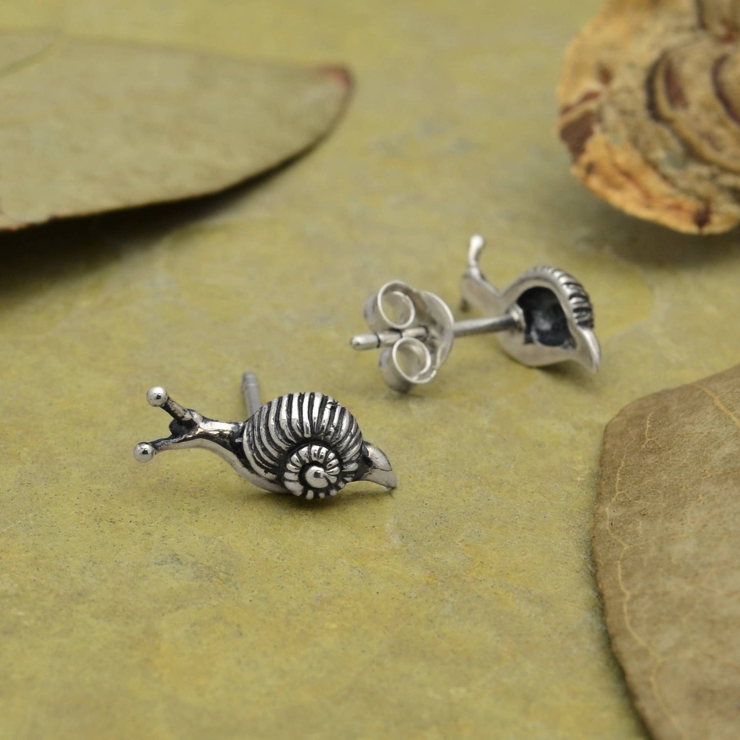 Sterling Silver Tiny Snail Post Earrings 6x14mm