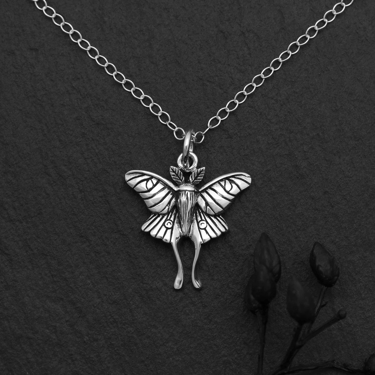 18 Inch Sterling Silver Luna Moth Necklac