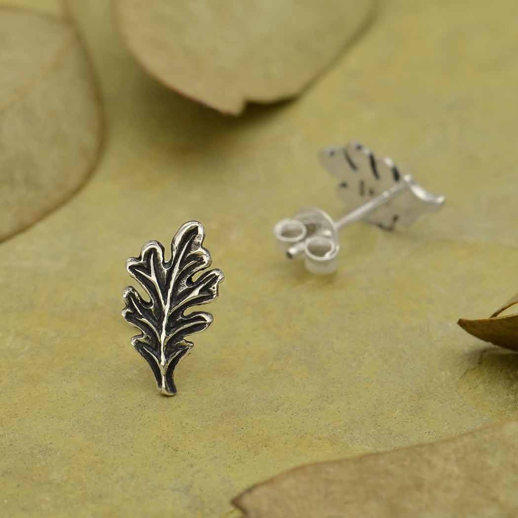 Sterling Silver Oak Leaf Post Earrings 7x12mm