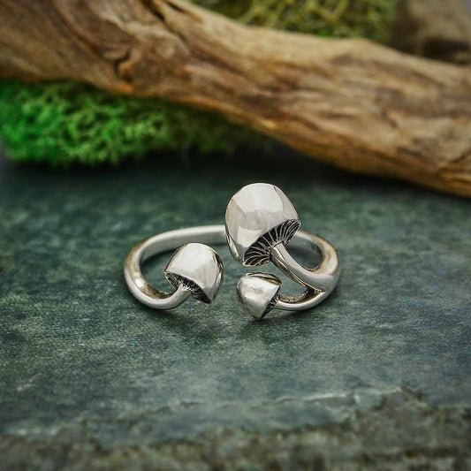 Women's Sterling Silver Adjustable Three Mushroom Ring