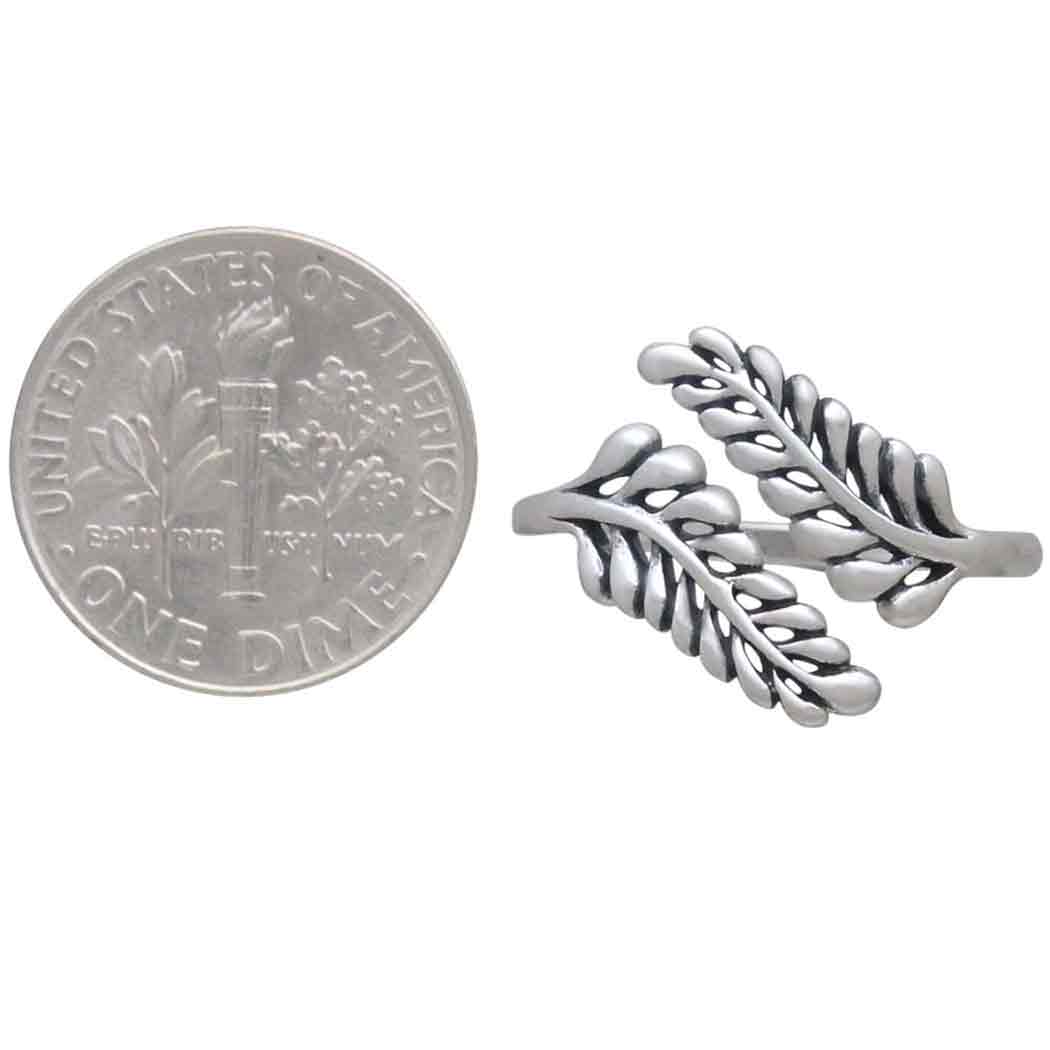 Women's Sterling Silver Adjustable Sprig Leaf Ring