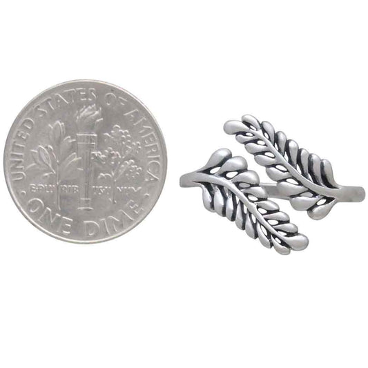 Women's Sterling Silver Adjustable Sprig Leaf Ring