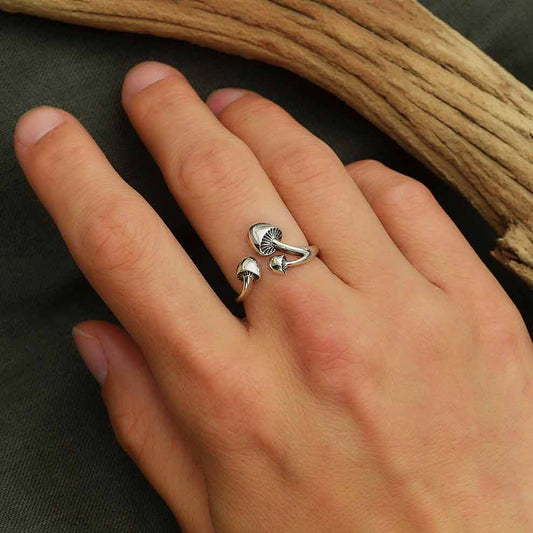 Women's Sterling Silver Adjustable Three Mushroom Ring