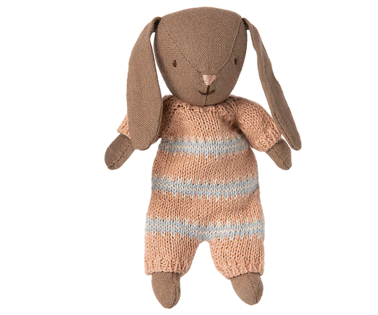 *PRESALE* Maileg Bunny, Micro - Brown - Dusty rose knitted suit