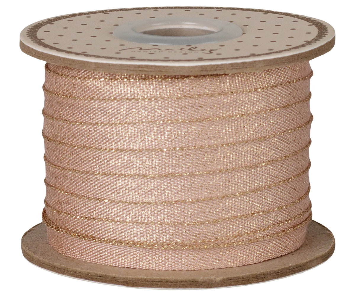 Maileg  Ribbon, W: 6 mm x L: 25 m - Light rose/Gold