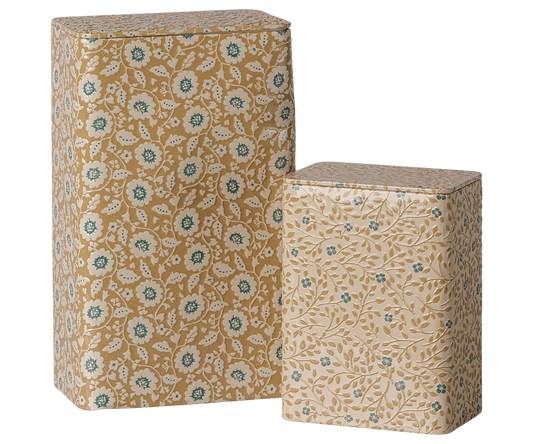 *PRE-SALE* (NOVEMBER) Maileg Metal box set - Flowers - Ocher/Blue - 2 pcs