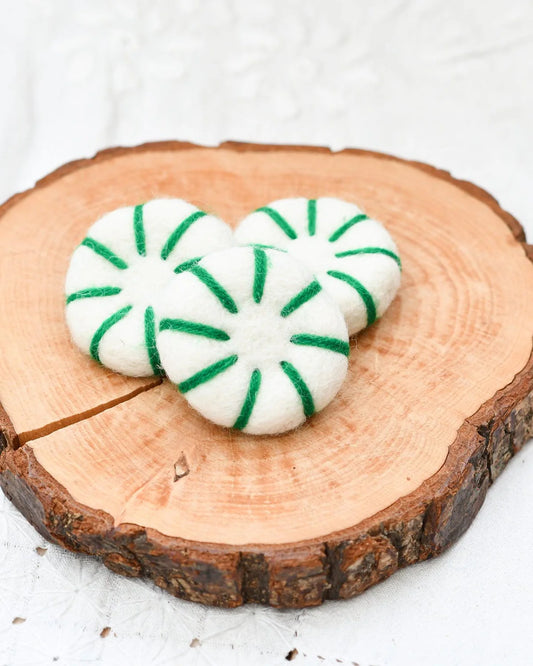 *PRESALE* Tara Treasures Felt Peppermint Candy Lollies (Green and White) - Set of 3