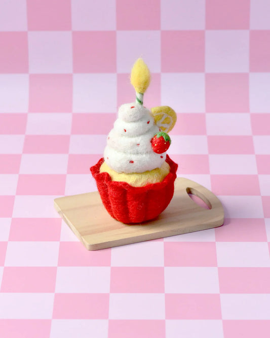 Felt Giant Strawberry Cupcake with Candle