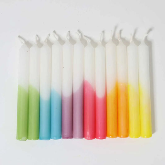 Grimm's Celebration Candles, Dip-Dye Rainbow 12pcs