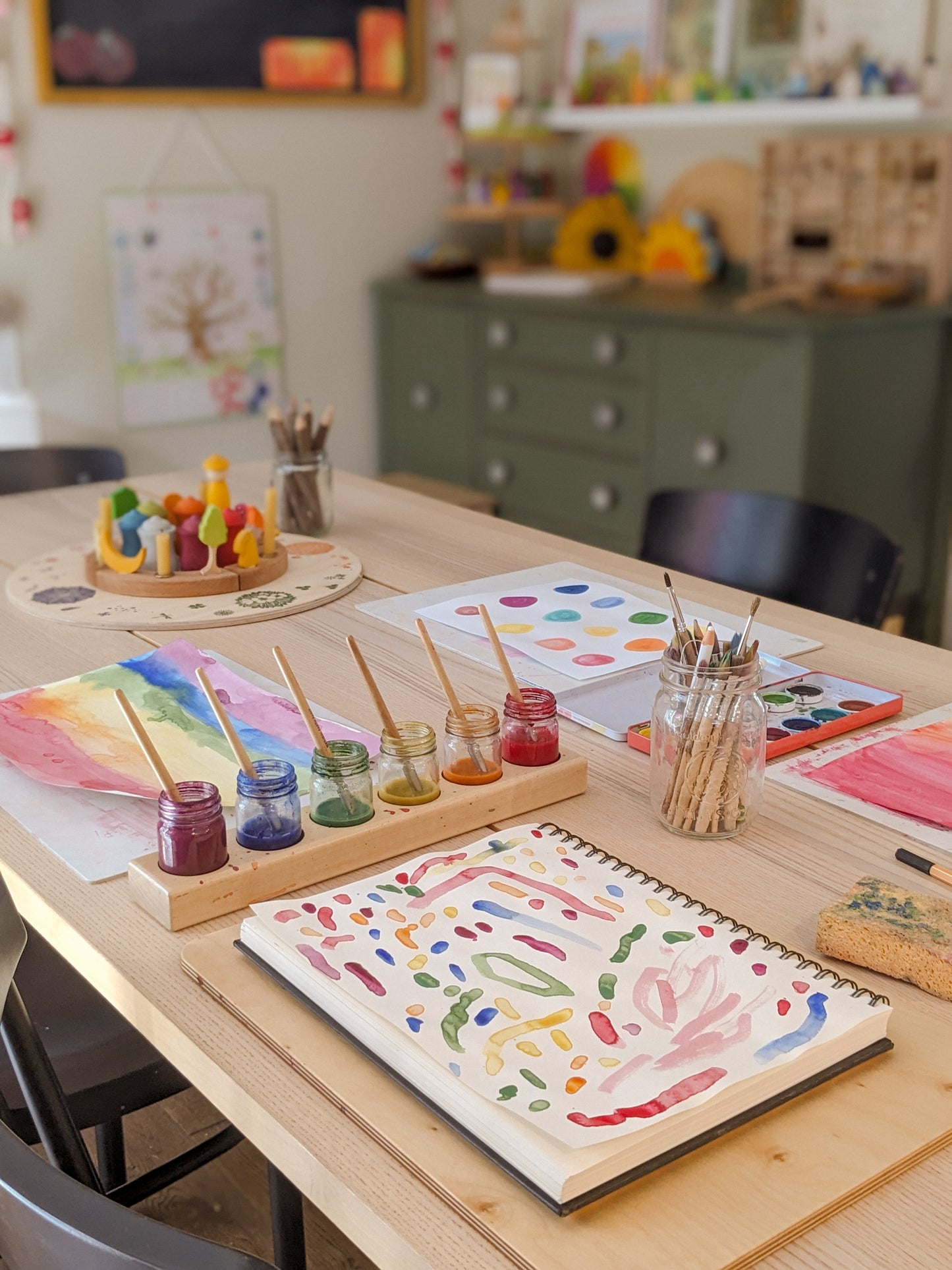 Wooden Holder for 6 Paint Jars w/ Lids