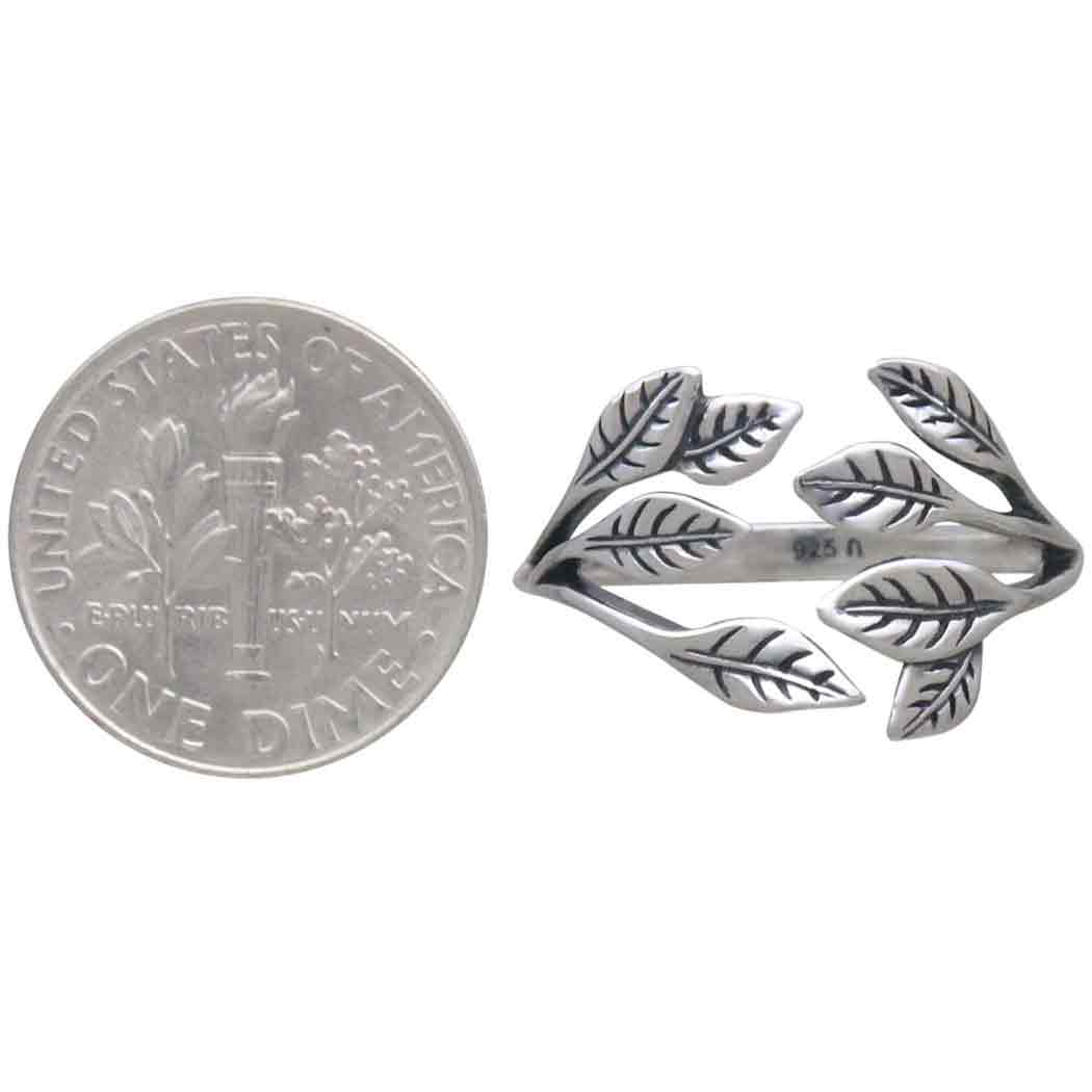 Women's Sterling Silver Leaf Cluster Adjustable Ring