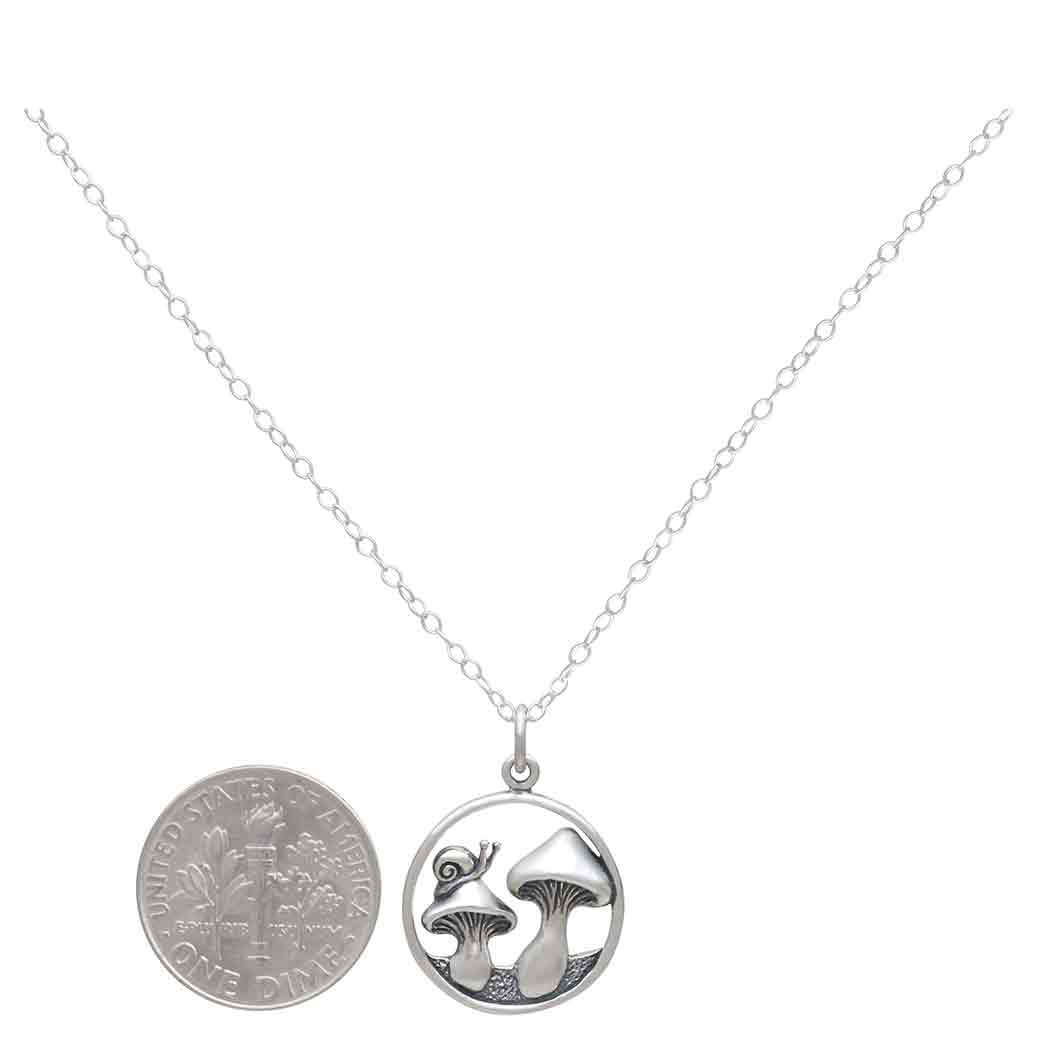 Sterling Silver Mushroom and Snail Necklace 18 Inch